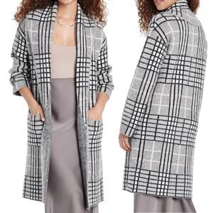 A New Day Long Sleeve Open Front Coatigan Sweater‎ Grey Plaid Women's  XS / S
